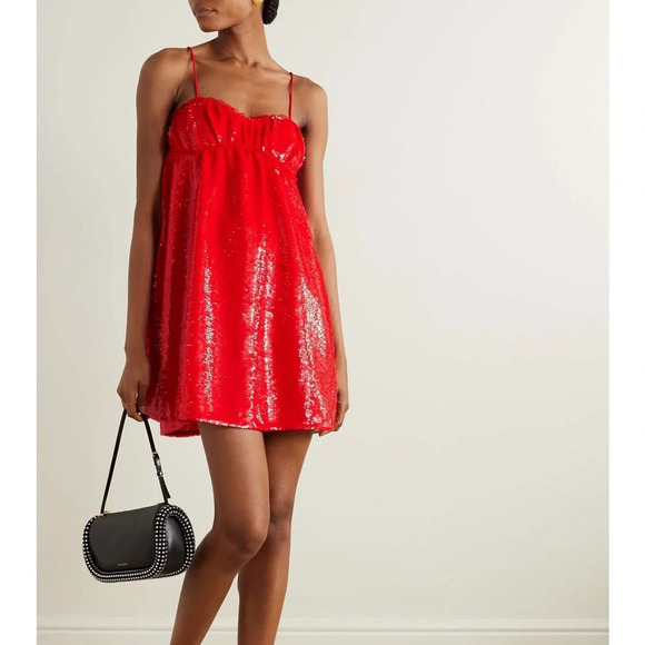 GANNI Fiery Red Sequins Mini Dress Size Womens 4 NWOT - Picture 1 of 12